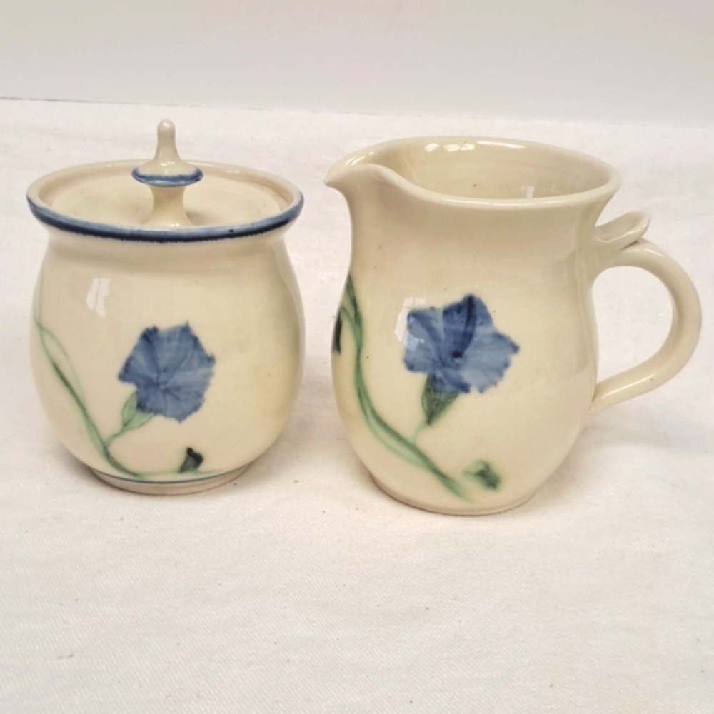 Vintage signed studio art pottery cream & sugar set made in Canada